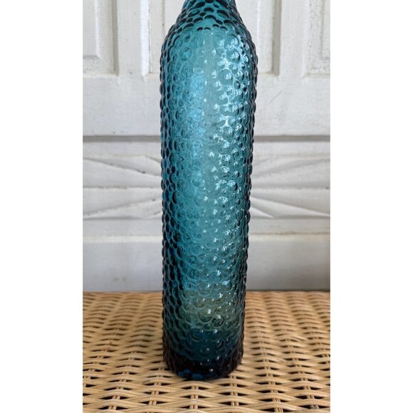 Vintage MCM Empoli Italy Glass Bottle Decanter Turquoise Blue Hobnail Bubble 22" - Picture 10 of 16